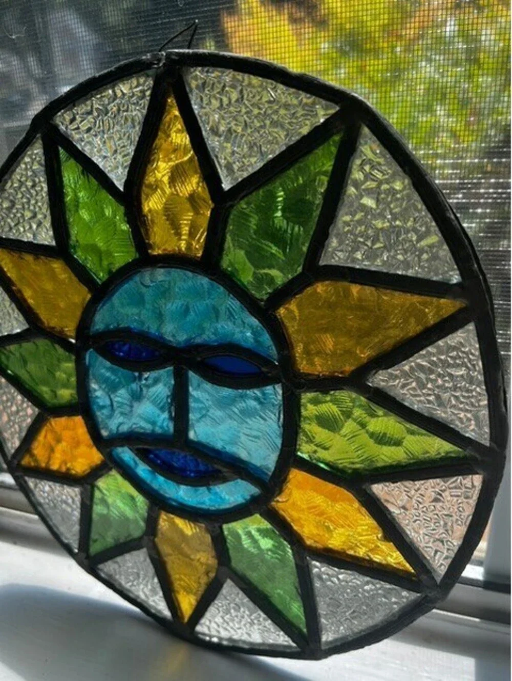 Handmade Stained Glass Sun Face Suncatcher Window Decor